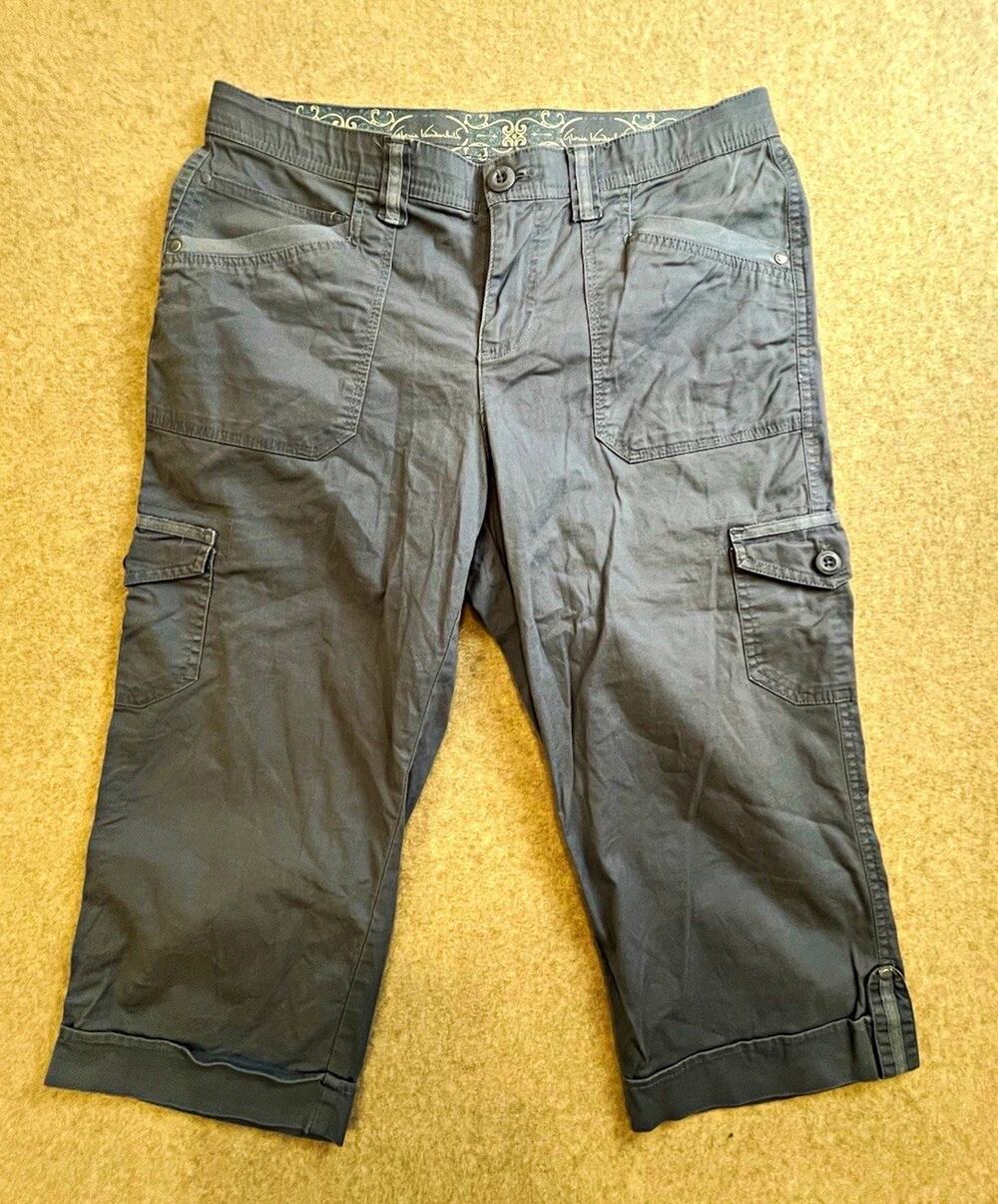 Gloria Vanderbilt Gray Cargo Capri Pants Cotton Twill Pockets Mid Rise 18"